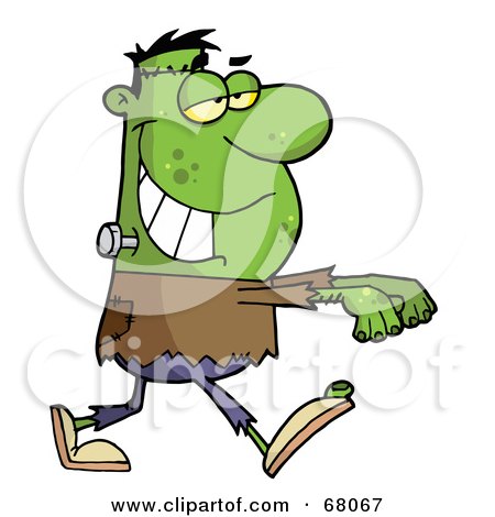Royalty-Free (RF) Clipart Illustration of a Walking Green Frankenstein With His Arms Out by Hit Toon