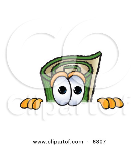 Clipart Picture of a Green Carpet Mascot Cartoon Character Scared, Peeking Over a Surface by Mascot Junction