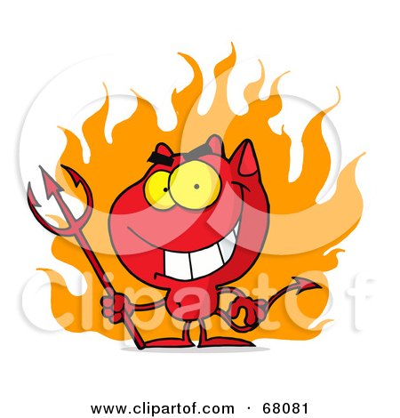 Royalty-Free (RF) Clipart Illustration of a Red Halloween Devil With Fire And A Trident by Hit Toon