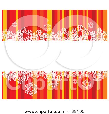 Royalty-Free (RF) Clipart Illustration of a Striped Christmas Background With Snowflakes And A White Text Bar by Pushkin