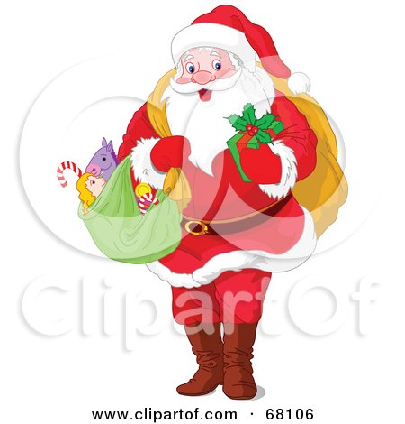 Royalty-Free (RF) Clipart Illustration of a Jolly Santa Holding A Green Sack Of Toys by Pushkin