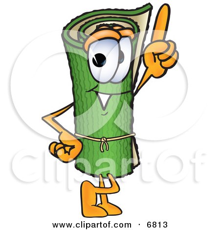 Clipart Picture of a Green Carpet Mascot Cartoon Character Pointing Upwards by Mascot Junction