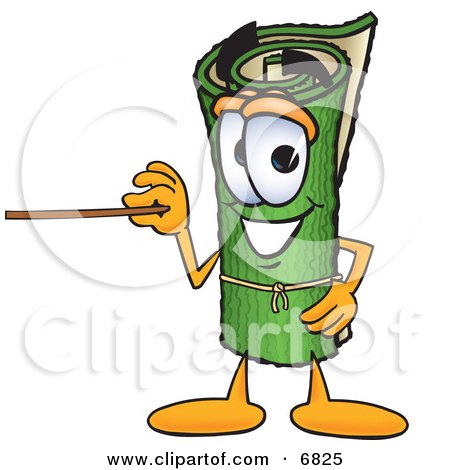 Clipart Picture of a Green Carpet Mascot Cartoon Character Using a Pointer Stick by Mascot Junction