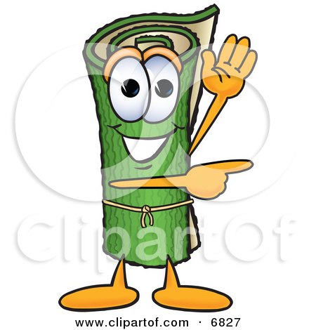 Clipart Picture of a Green Carpet Mascot Cartoon Character Waving and Pointing by Mascot Junction