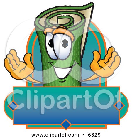 Clipart Picture of a Green Carpet Mascot Cartoon Character With a Blank Label by Mascot Junction