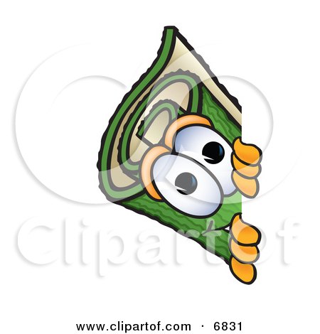 Clipart Picture of a Green Carpet Mascot Cartoon Character Peeking Around a Corner by Mascot Junction
