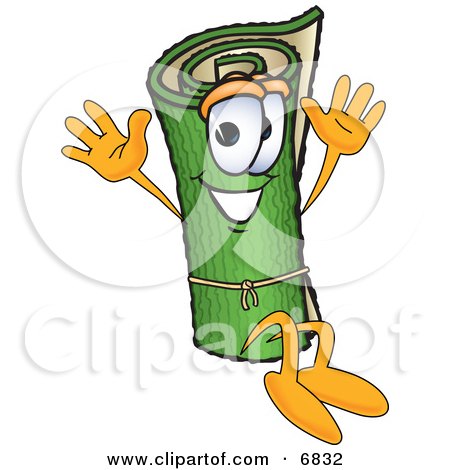 Clipart Picture of a Green Carpet Mascot Cartoon Character Jumping by Mascot Junction