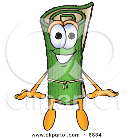 Clipart Picture of a Green Carpet Mascot Cartoon Character Sitting by Mascot Junction