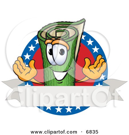Clipart Picture of a Green Carpet Mascot Cartoon Character With Stars and a Blank Label by Mascot Junction