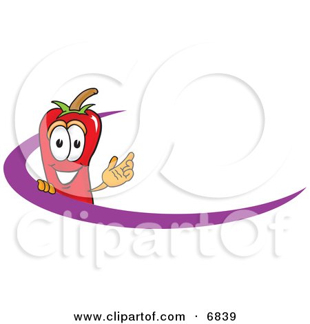 Clipart Picture of a Chili Pepper Mascot Cartoon Character Logo With a Purple Dash by Mascot Junction