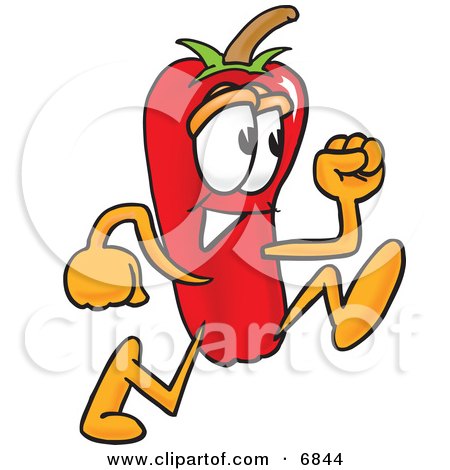 Clipart Picture of a Chili Pepper Mascot Cartoon Character Running by Mascot Junction