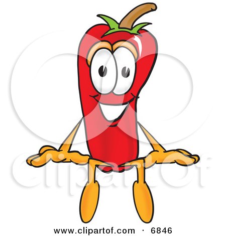 Clipart Picture of a Chili Pepper Mascot Cartoon Character Sitting by Mascot Junction
