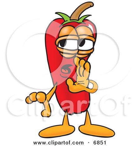 Clipart Picture of a Chili Pepper Mascot Cartoon Character Whispering and Gossiping by Mascot Junction