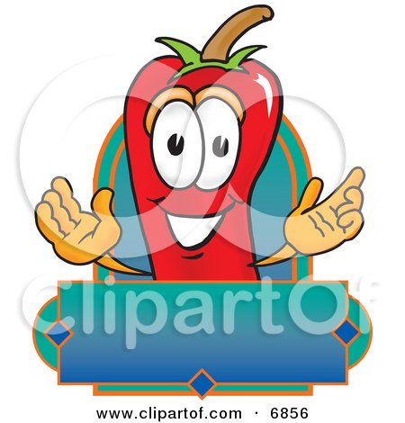 Clipart Picture of a Chili Pepper Mascot Cartoon Character With a Blank Label by Mascot Junction