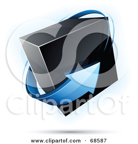 Royalty-Free (RF) Clipart Illustration of a 3d Pre Made Logo With A Blue Arrow Around A Cube by beboy