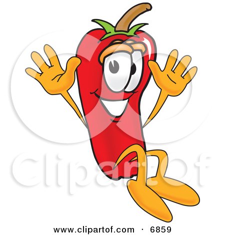 Clipart Picture of a Chili Pepper Mascot Cartoon Character Jumping by Mascot Junction