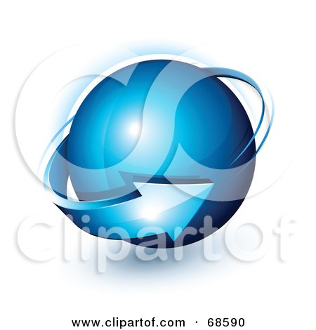Royalty-Free (RF) Clipart Illustration of a Blue 3d Arrow Circling A Blue Shiny Globe by beboy