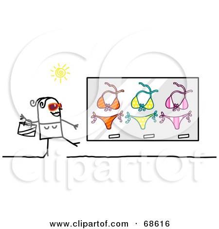 Royalty-Free (RF) Clipart Illustration of a Stick People Character Woman Swim Suit Shopping by NL shop