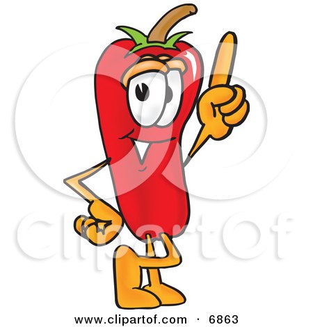 Clipart Picture of a Chili Pepper Mascot Cartoon Character Pointing Upwards by Mascot Junction