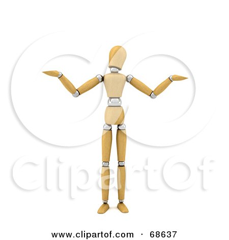 Royalty-Free (RF) Clipart Illustration of a Shrugging 3d Wood Mannequin by stockillustrations