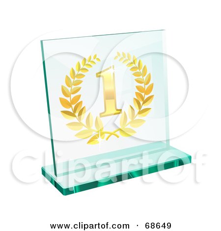 Royalty-Free (RF) Clipart Illustration of a Gold Transparent Glass First Place Laurel Trophy by Oligo