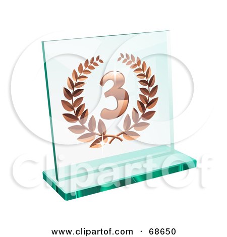 Royalty-Free (RF) Clipart Illustration of a Bronze Transparent Glass Third Place Laurel Trophy by Oligo