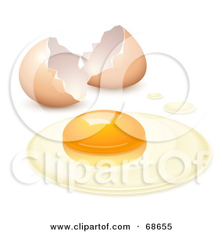 Royalty-Free (RF) Clipart Illustration of a Cracked Open Egg With The Yolk And The White On A Surface by Oligo