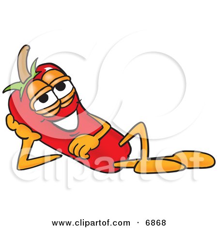 Clipart Picture of a Chili Pepper Mascot Cartoon Character Reclined With His Head on His Hand by Mascot Junction