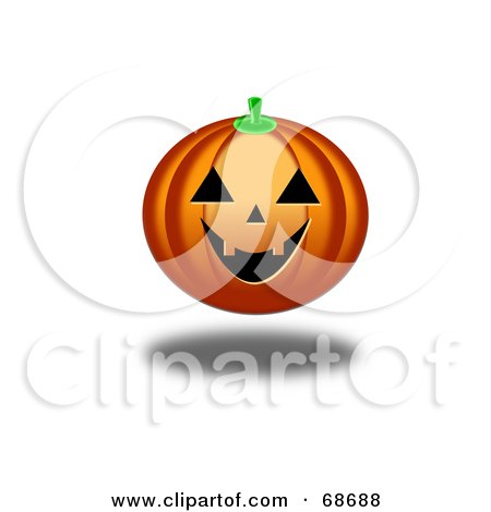 Royalty-Free (RF) Clipart Illustration of a Hovering Evil Jackolantern Pumpkin With A Shadow On White by oboy