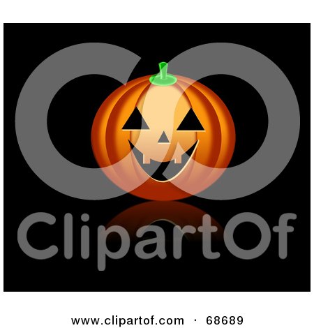 Royalty-Free (RF) Clipart Illustration of a Smiling Evil Jackolantern Pumpkin With A Reflection On Black by oboy
