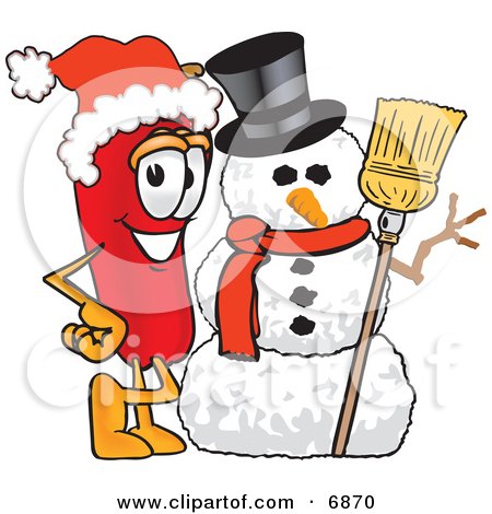 Clipart Picture of a Chili Pepper Mascot Cartoon Character With a Snowman on Christmas by Mascot Junction