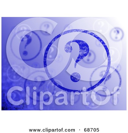 Royalty-Free (RF) Clipart Illustration of a Blue Background Of Question Mark Bubbles by oboy