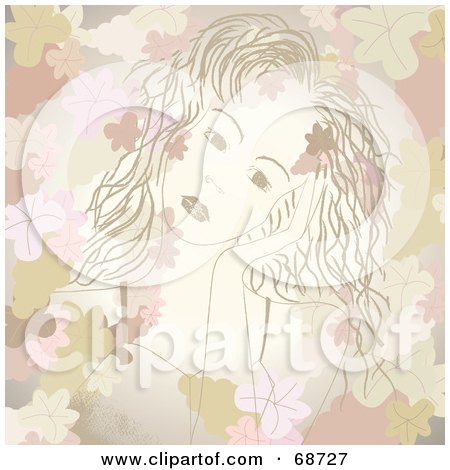 Royalty-Free (RF) Clipart Illustration of a Pretty Young Woman Running Her Hands Through Her Hair, Bordered With Leaves by kaycee
