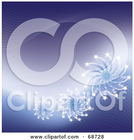 Royalty-Free (RF) Clipart Illustration of a Gradient Blue Background With Spiraling Shaped Snowflakes by kaycee