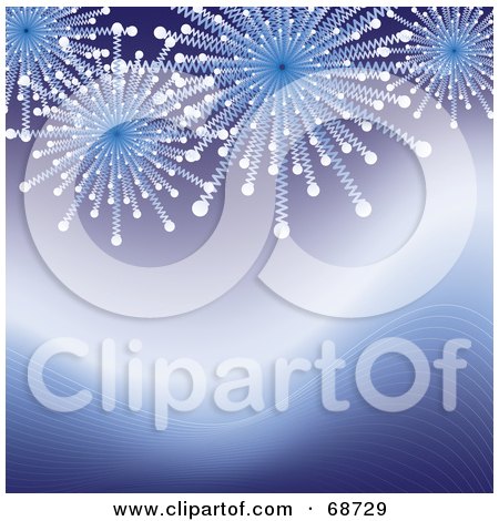Royalty-Free (RF) Clipart Illustration of a Gradient Blue Background With Burst Shaped Snowflakes by kaycee