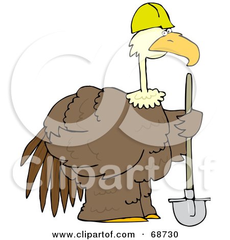 Royalty-Free (RF) Clipart Illustration of a Large Brown Construction Bird Holding A Shovel by djart