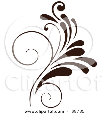 Royalty-Free (RF) Clipart Illustration of a Dark Brown Floral Scroll Design Element - Version 7 by OnFocusMedia