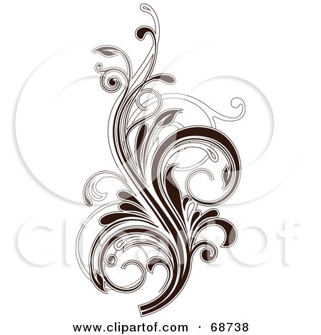 Royalty-Free (RF) Clipart Illustration of a Dark Brown Floral Scroll Design Element - Version 3 by OnFocusMedia