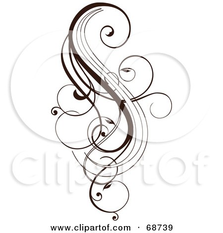 Royalty-Free (RF) Clipart Illustration of a Dark Brown Floral Scroll Design Element - Version 4 by OnFocusMedia
