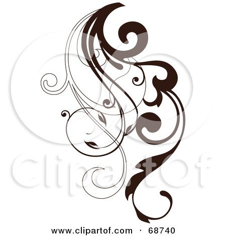 Royalty-Free (RF) Clipart Illustration of a Dark Brown Floral Scroll Design Element - Version 1 by OnFocusMedia