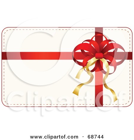 Royalty-Free (RF) Clipart Illustration of a White Christmas Present Background With Gold And Red Bows And Ribbons by OnFocusMedia