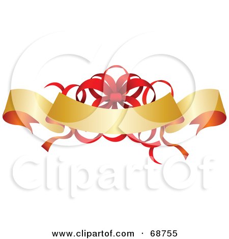 Royalty-Free (RF) Clipart Illustration of an Arching Gold Blank Ribbon With A Red Christmas Bow by OnFocusMedia