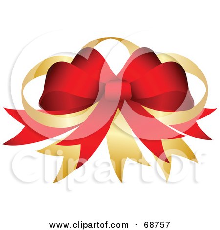 Royalty-Free (RF) Clipart Illustration of a Red Christmas Bow With Golden Ribbons by OnFocusMedia