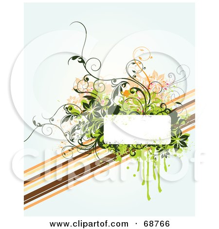 Royalty-Free (RF) Clipart Illustration of an Off White Floral Grunge Background With A Dripping Text Box And Diagonal Lines by OnFocusMedia