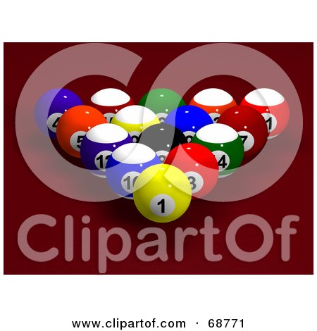Royalty-Free (RF) Clipart Illustration of Racked And Centered 3d Billards Balls On Red by ShazamImages
