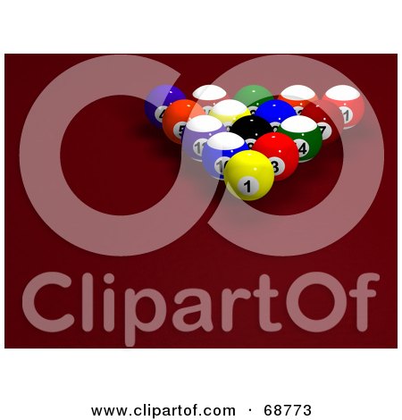 Royalty-Free (RF) Clipart Illustration of Racked 3d Billards Balls On Red by ShazamImages