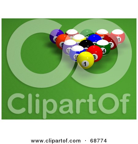 Royalty-Free (RF) Clipart Illustration of Racked 3d Billards Balls On Green by ShazamImages