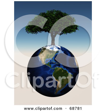 Royalty-Free (RF) Clipart Illustration of a 3d Cherry Tree Growing On Top Of An American Globe by ShazamImages
