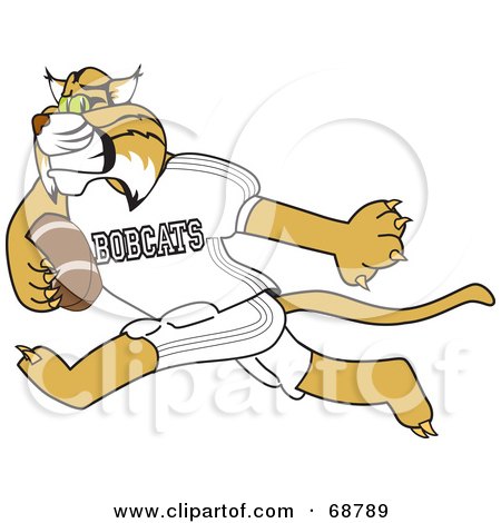 Royalty-Free (RF) Clipart Illustration of a Bobcat Character Running With a Football by Mascot Junction