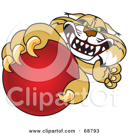 Royalty-Free (RF) Clipart Illustration of a Bobcat Character Grabbing a Red Ball by Mascot Junction